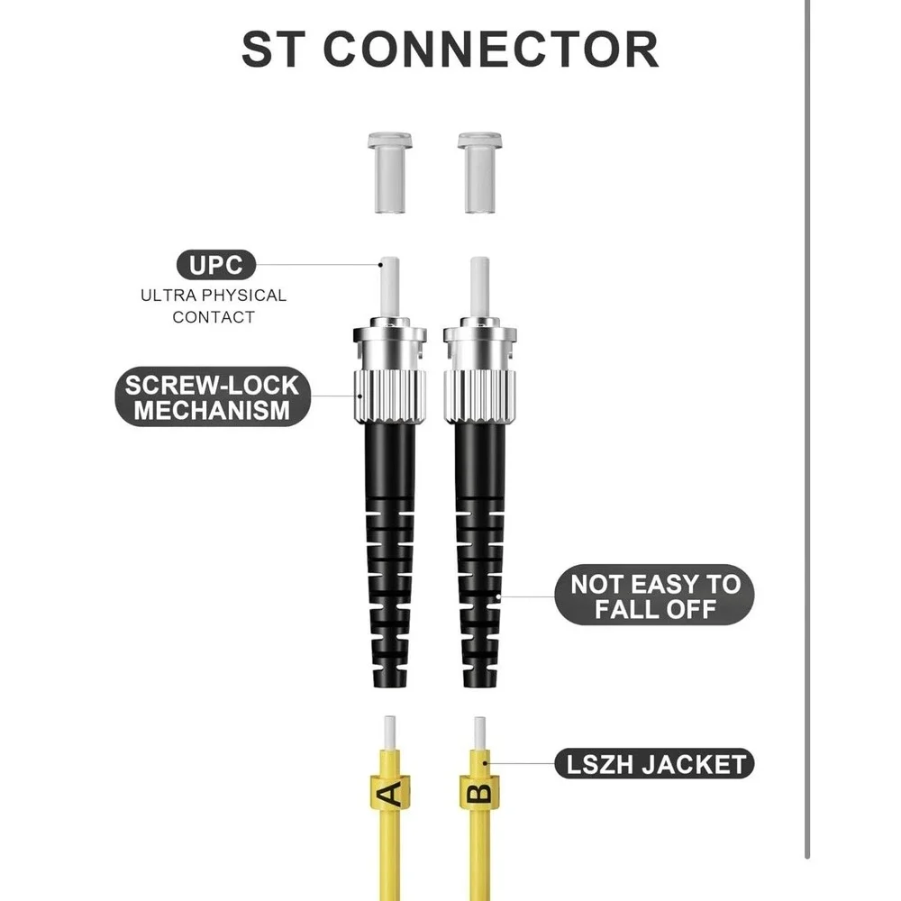 YENJO LC To ST Fiber Optic Patch Cables 3M 10ft Duplex OS1 LSZH‎ 6 Pack Yellow